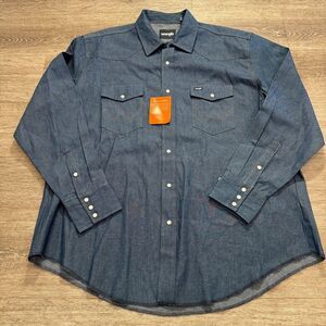 Vintage Wrangler Shirt Mens XXL‎ Pearl Snaps Blue Raw Denim Western Cowboy Rodeo